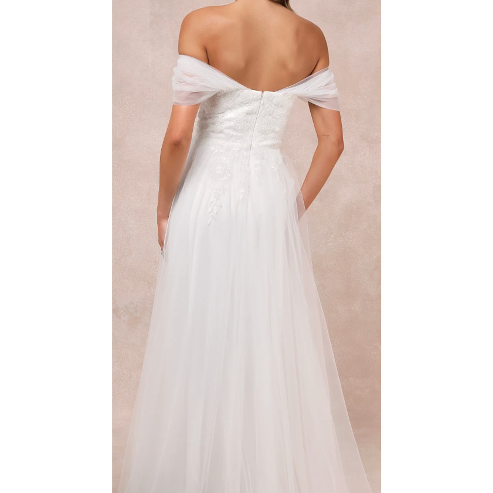 Lulus Blissfully Romantic White Tulle Off-the-Shoulder Maxi Dress Sz L #0513 - Picture 2 of 6